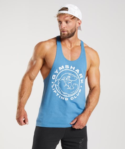 Men's Gymshark Legacy Stringer Tanks Blue | CA 851307